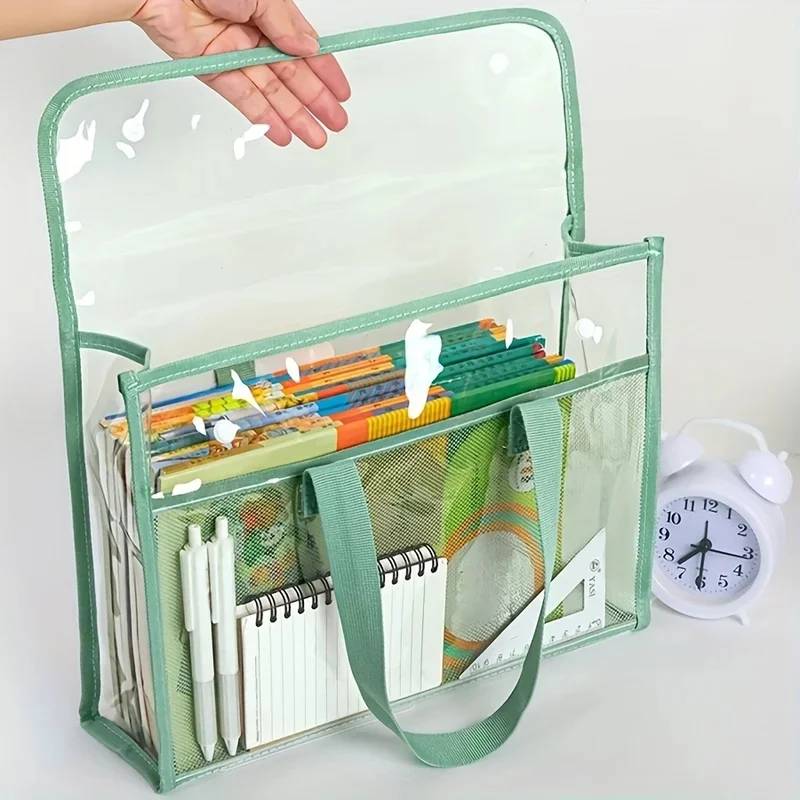 1 dossier portable transparent de grande capacité, étanche, sac de rangement de fichiers extensible, auto-adhésif en PVC pour l'école et le bureau