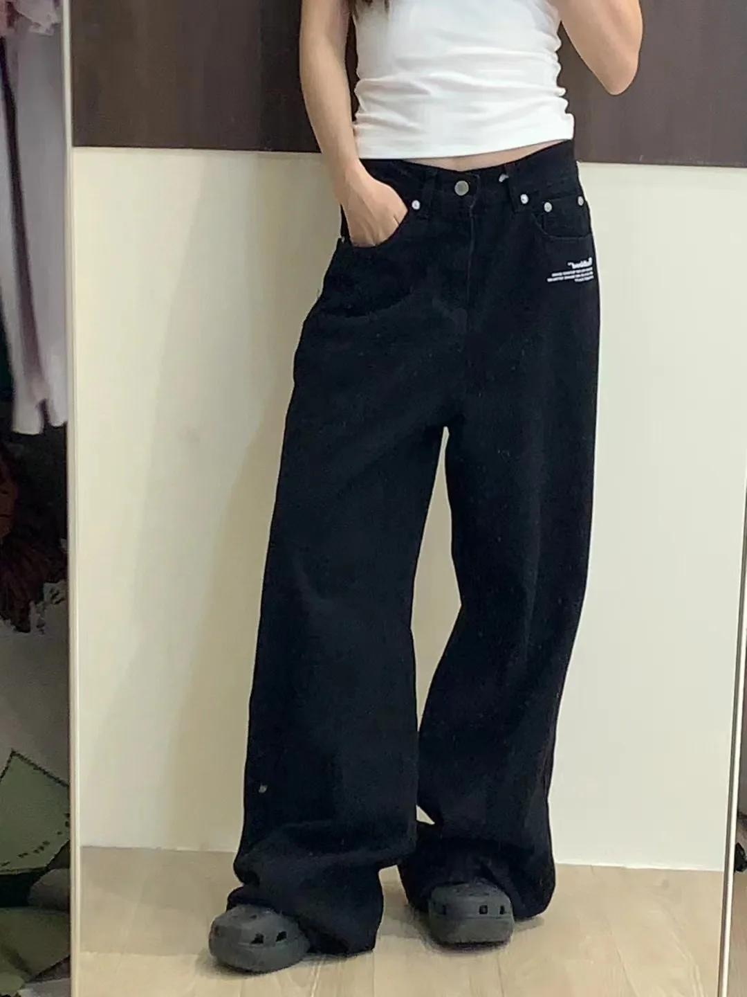 Jean taille haute décontracté à jambes larges pour femme, coupe ample, pantalon Long et droit, en Denim, saison de printemps