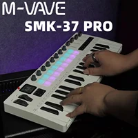 Controlador MIDI de teclado M-VAVE SMK-37 Pro con sintetizador incorporado | 16 almohadillas de batería retroiluminadas RGB, 8 perillas, 4 deslizadores/producción musical