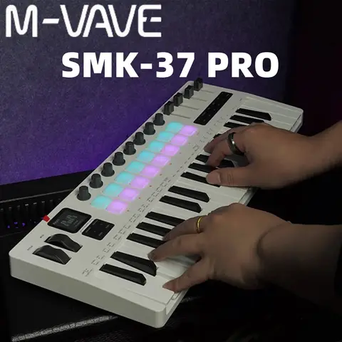 M-VAVE SMK-37 Pro Keyboard MIDI Controller w/Built-in Synthesizer|16 RGB Backlit Drum Pads,8 Knobs,4 Sliders/Music Production