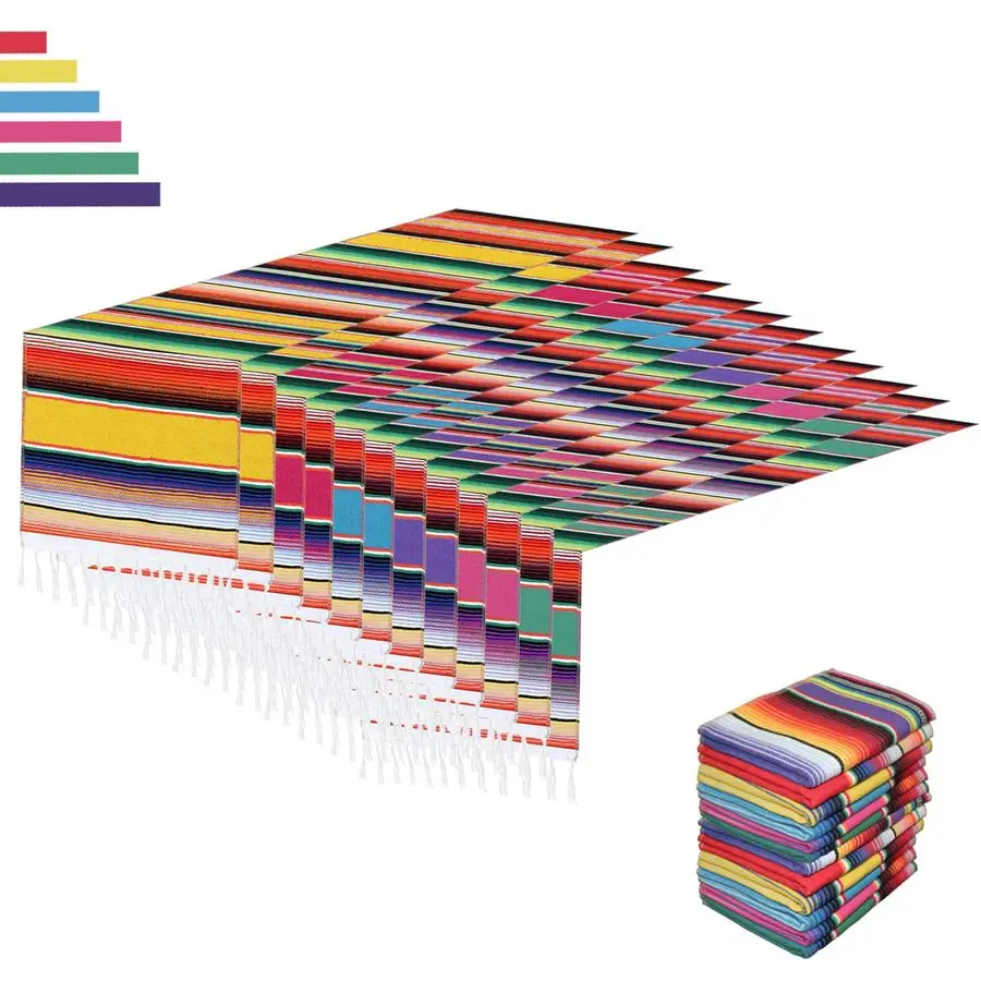 

Pack Mexican Table Runners 14 x 84 Rainbow Colors Large Boho Mexican Theme Party Decoration for Cinco de Mayo Fiesta Party 6 Ser