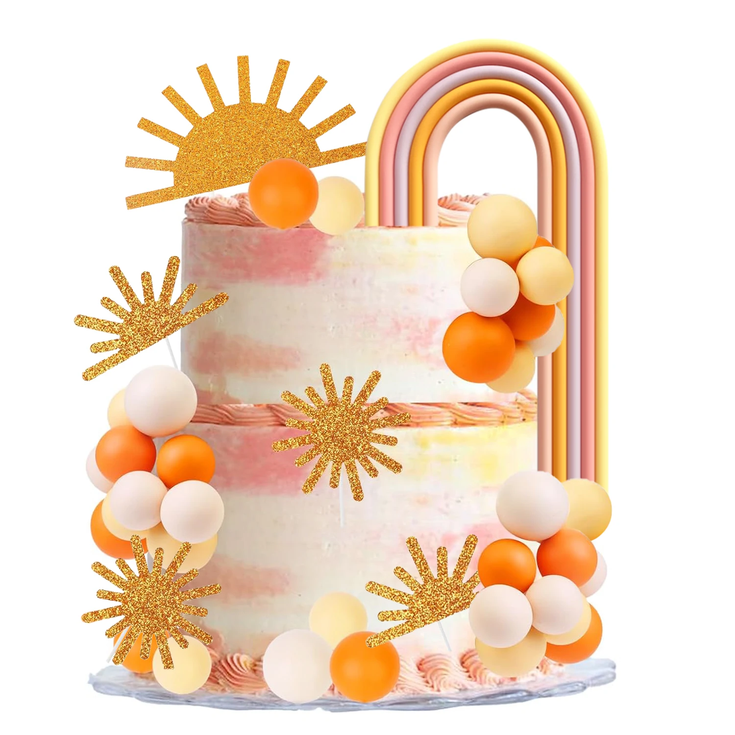 Sun Rainbow Cake Decor Cupcake Toppers Ball Dessert Picks,Sun Theme Birthday Party Baby Shower Celebration Photo Props