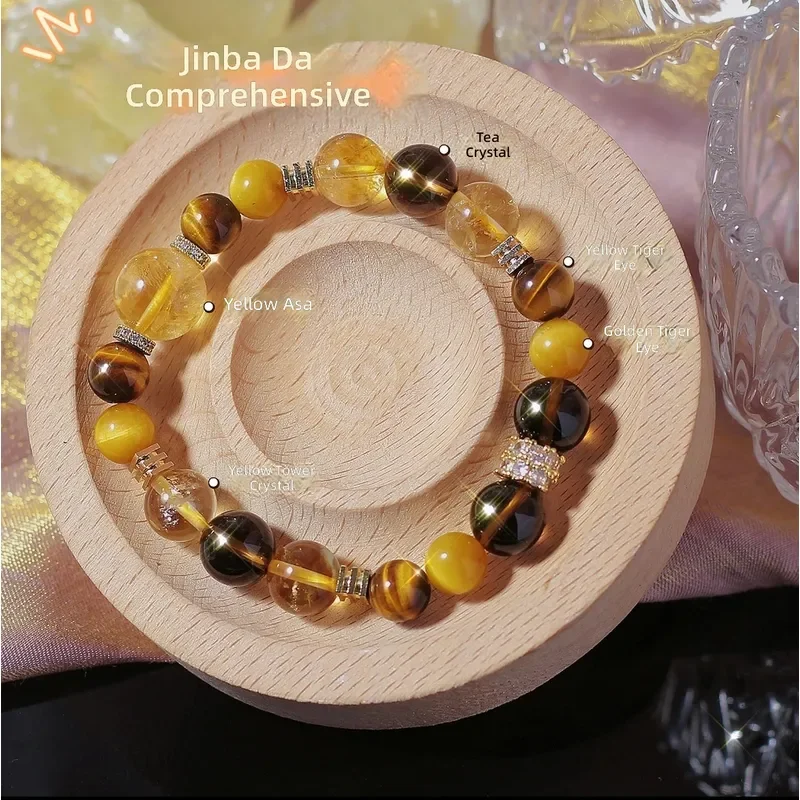 Jinba Da Comprehensive Natural Huangta Crystal Beads Gold Tiger's Eye Citrine Design Bracelet Women's Bracelet Jewelry