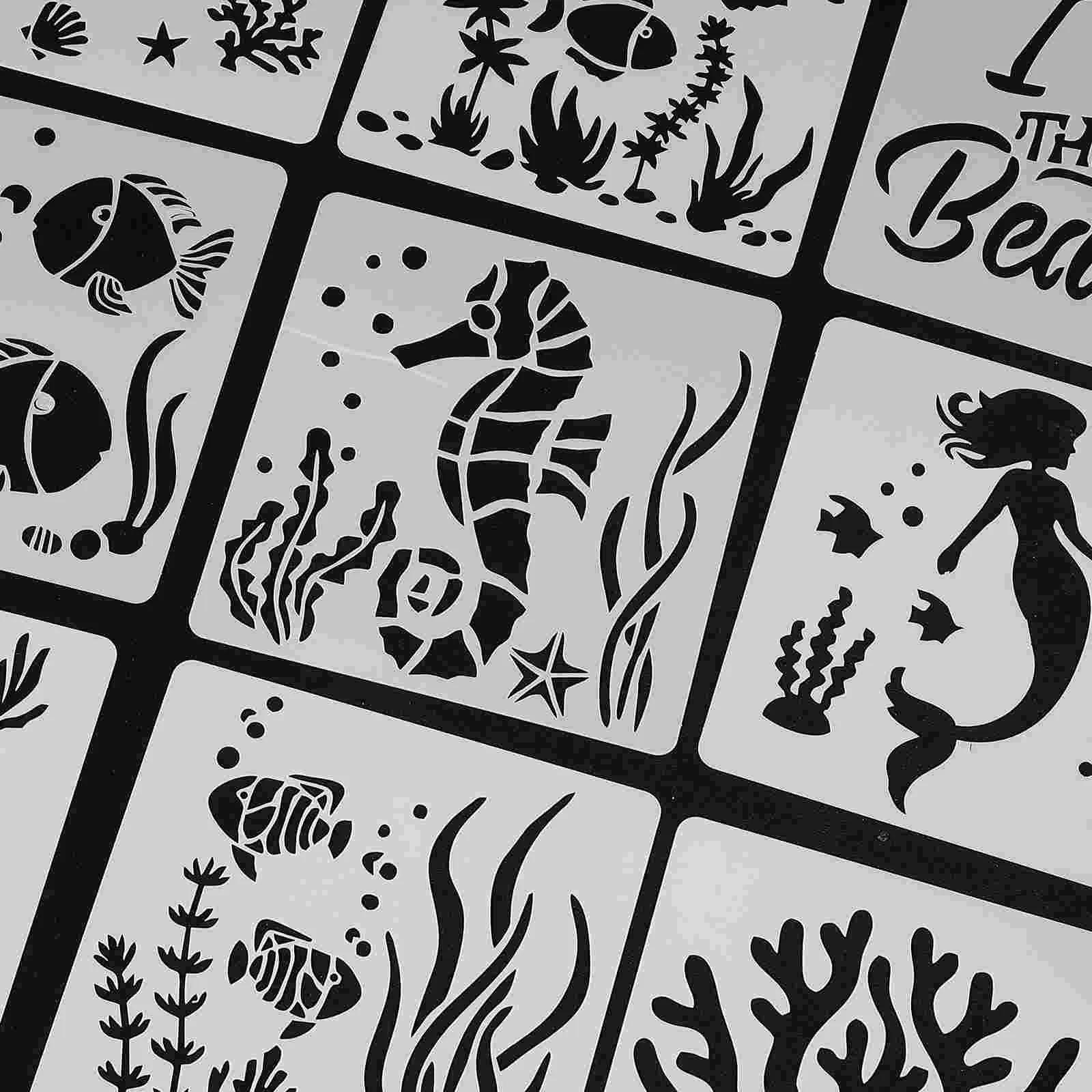 20 Sheets Ocean Painting Template Stencils for on Wood Animal Tools The Pet Sea Creatures Reusable Drawing Templates Hollow-out