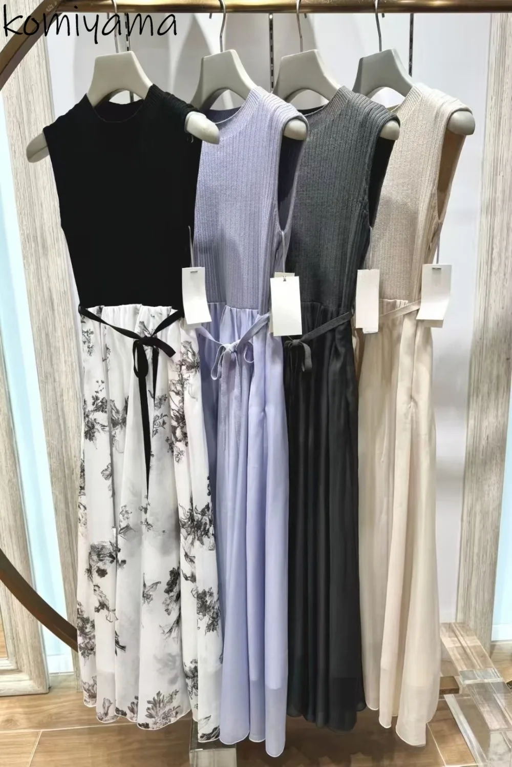 

Japanese Sleeveless Dresses Bandage Tunic 2025 Vestidos Round Neck Knit Dress Woman New Robe Summer High Waist Ropa De Mujer
