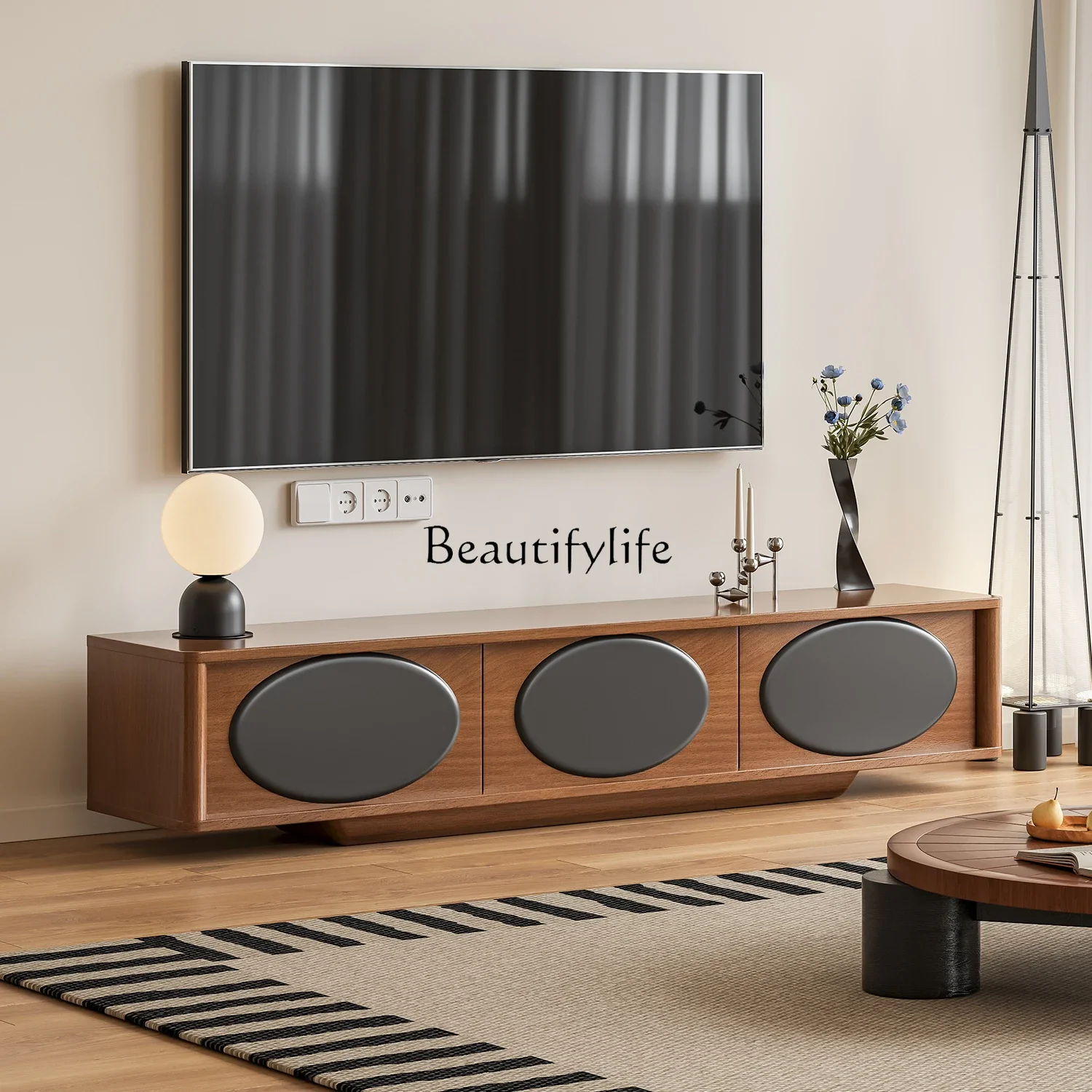 

FG28Boxwood French Style Mid-Ancient Japanese TV Cabinet Living Room Retro Log Floor Cabinet