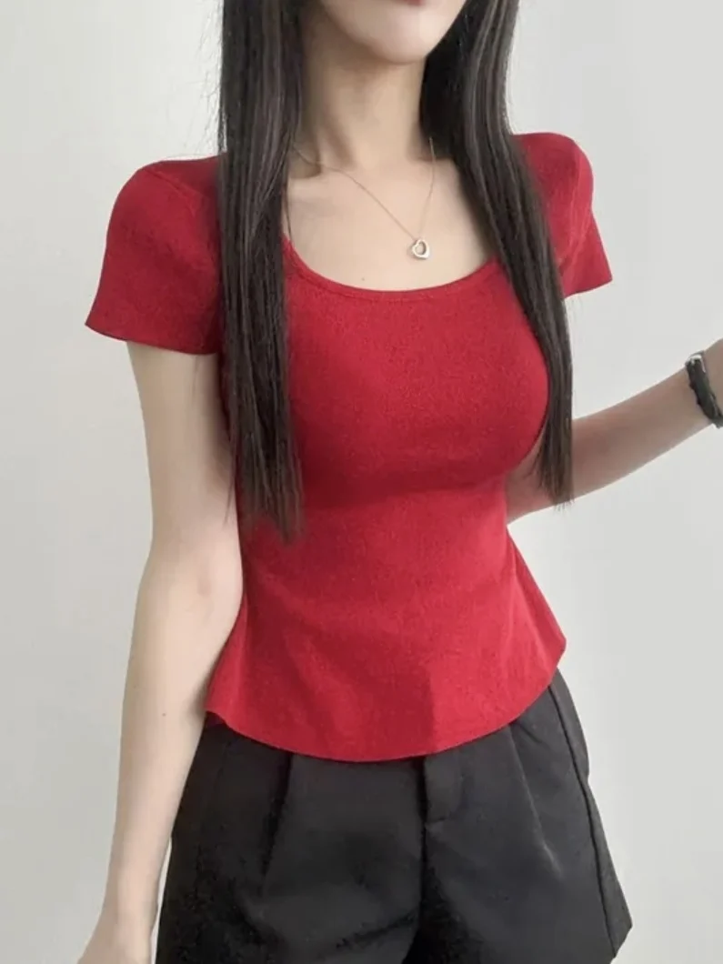 Slimming Knitted Top Women's Bal Belt Design Sensual T-irt Casual Summer Faion  Waist Cr Detail