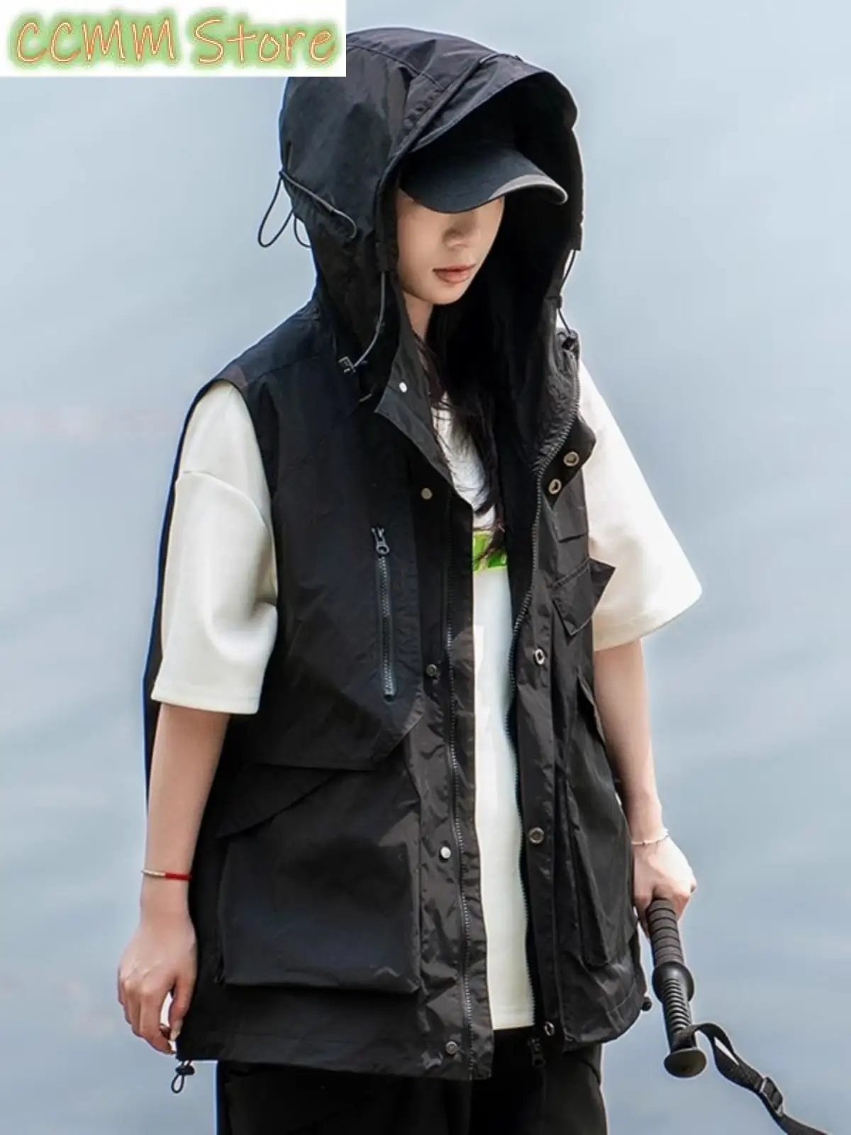 Outdoor Workwear Vest Men's Women's Thin Breathable Multi-ket Mountain Climbing Outerwear Street Sle Zipper Closure Soli...