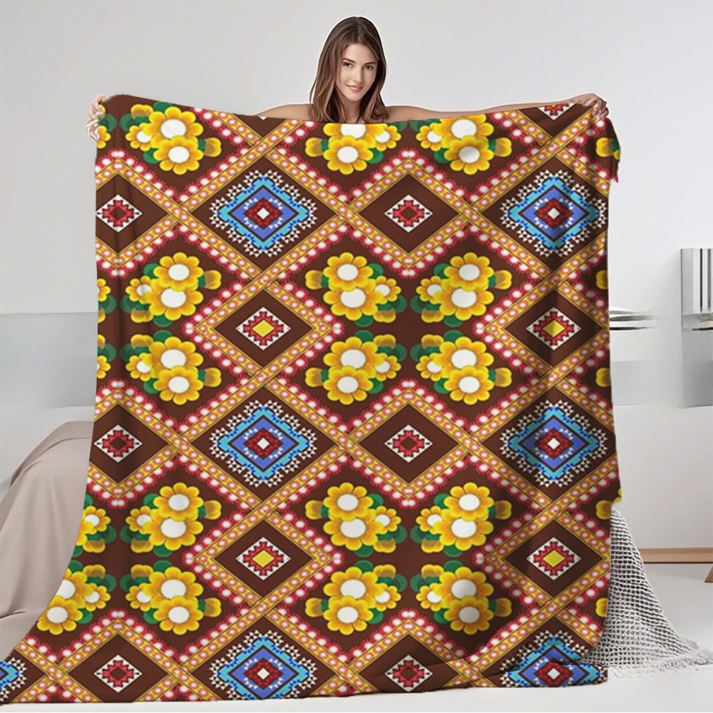 

Year-round Use Abstract Flannel Soft Blanket Geometric Ethnic Pattern Reversible Blanket Quilted Bed Runner Odor-resistant