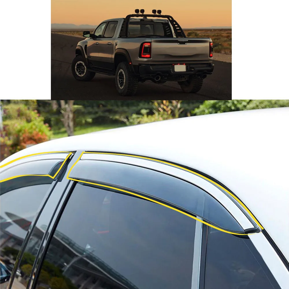 Car Body Styling Sticker Plastic Window Glass Wind Visor Rain/Sun Guard Vent Parts For DODGE Ram 2019 2020 2021