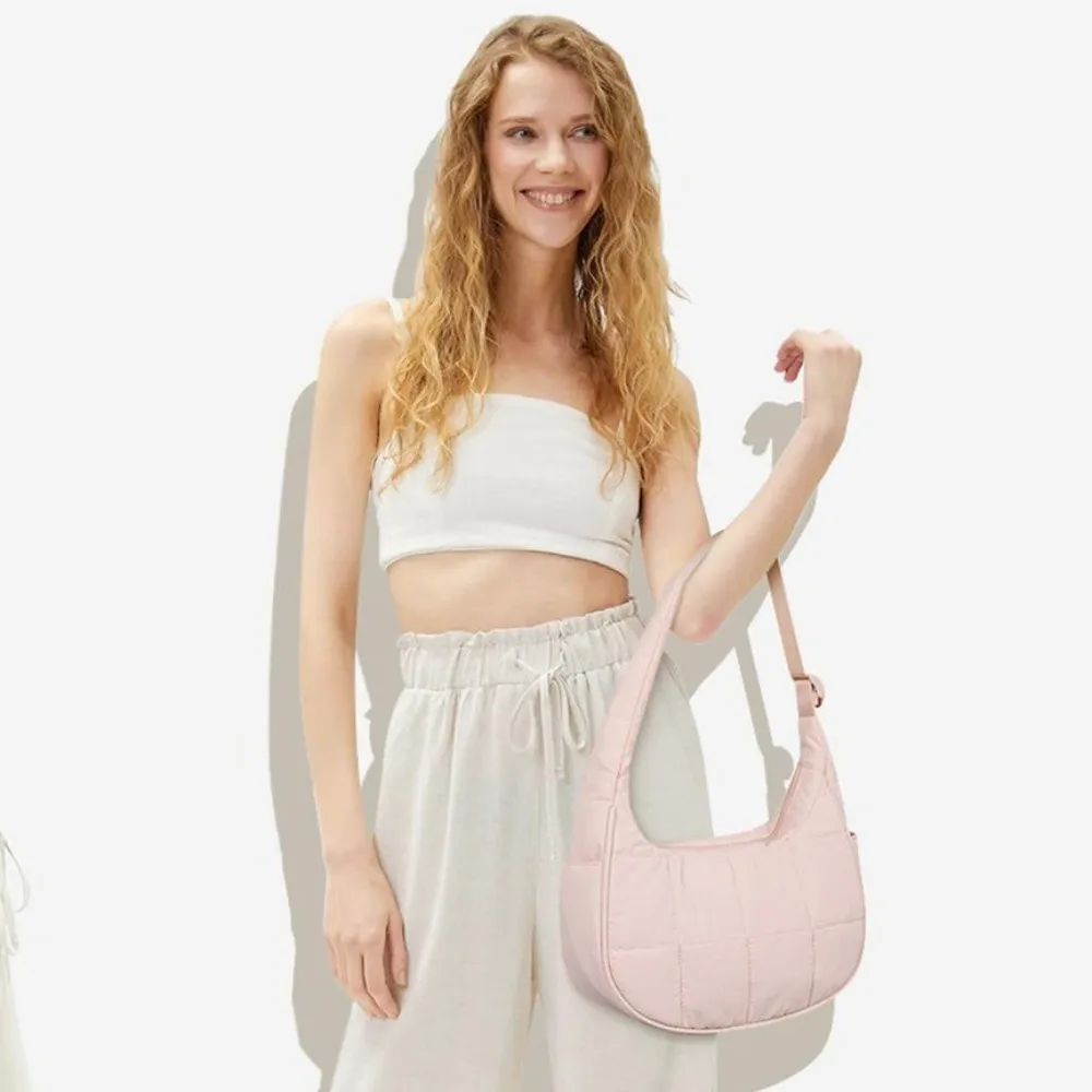 

Leisure Underarm Down Cloth Handbag Commute Simple Large Capacity Shoulder Bag Fashion Solid Color Puffy Bag Unisex