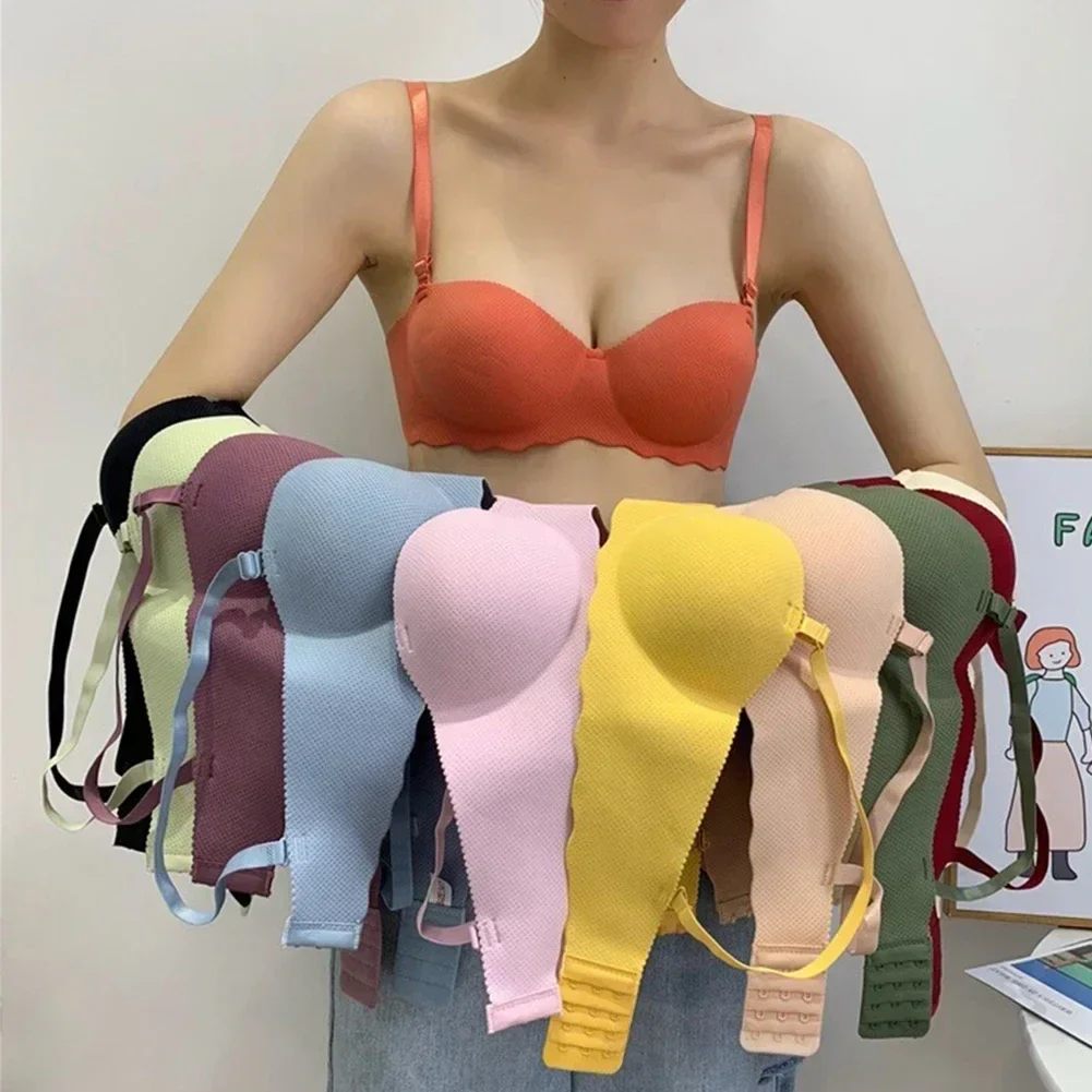 เซ็กซี่ Bras Push Up ชุดชั้นในสตรีสีทึบไร้สายชุดชั้นในรวบรวมสายรัด Brassiere