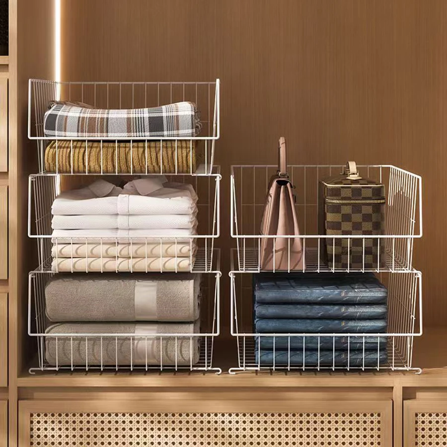 Closet Organizer and Storage, Clothes Hanging Shelves Wire Baskets Storage Basket Bins, for Clothing Sweaters Shoes Handbags