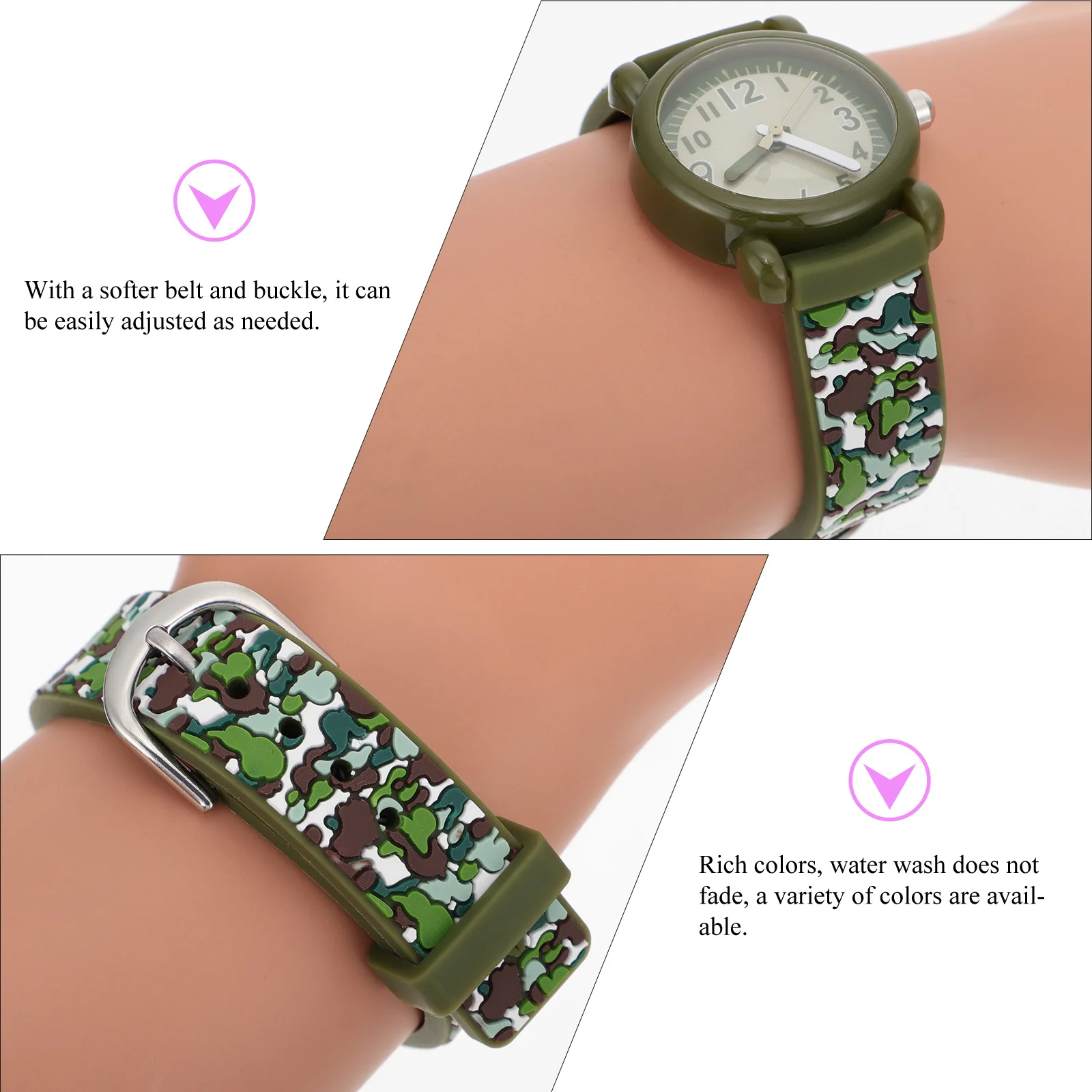 1 قطعة ساعة مقاومة للماء تصميم مموه حزام قابل للتعديل قرص واضح ساعة متينة هدية رائعة لـ