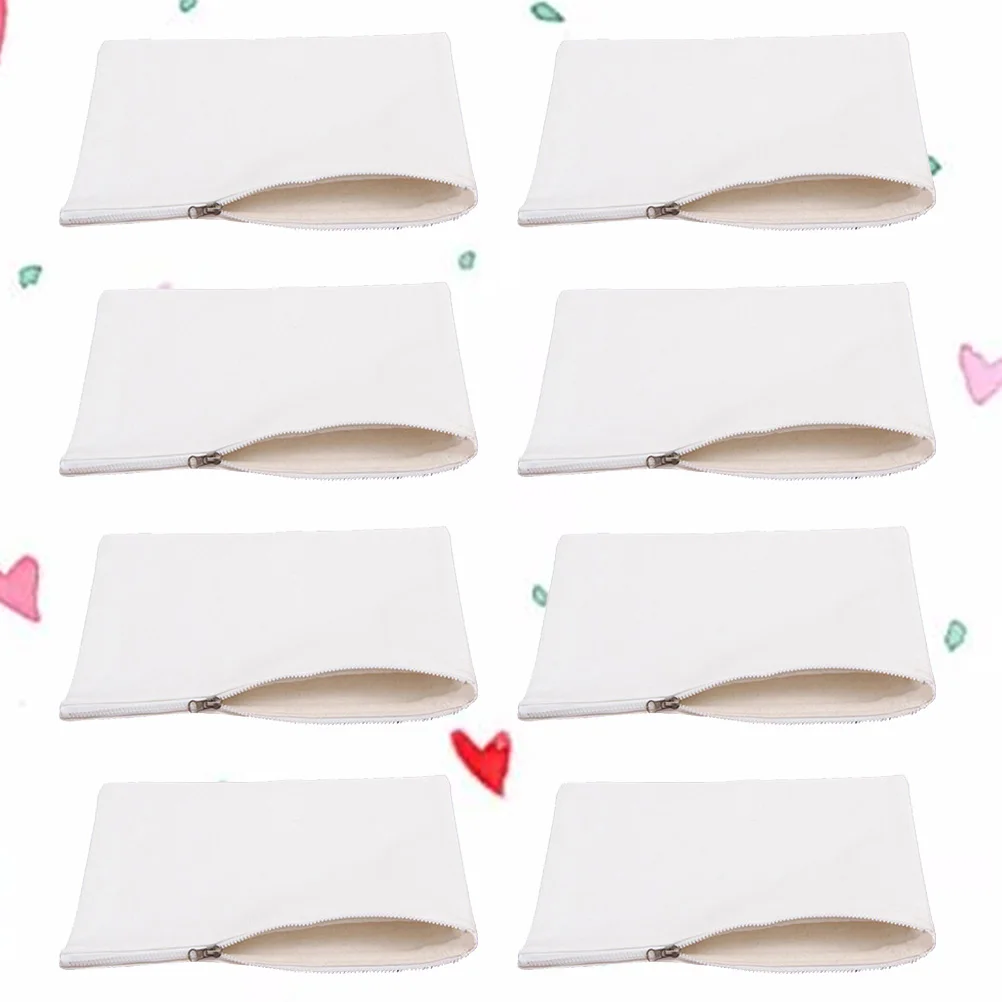 16pcs Canvas Pen Storage Bag Multifunctional Large Capacity Smooth Zipper Student Pencil Case Coin Organizer (White