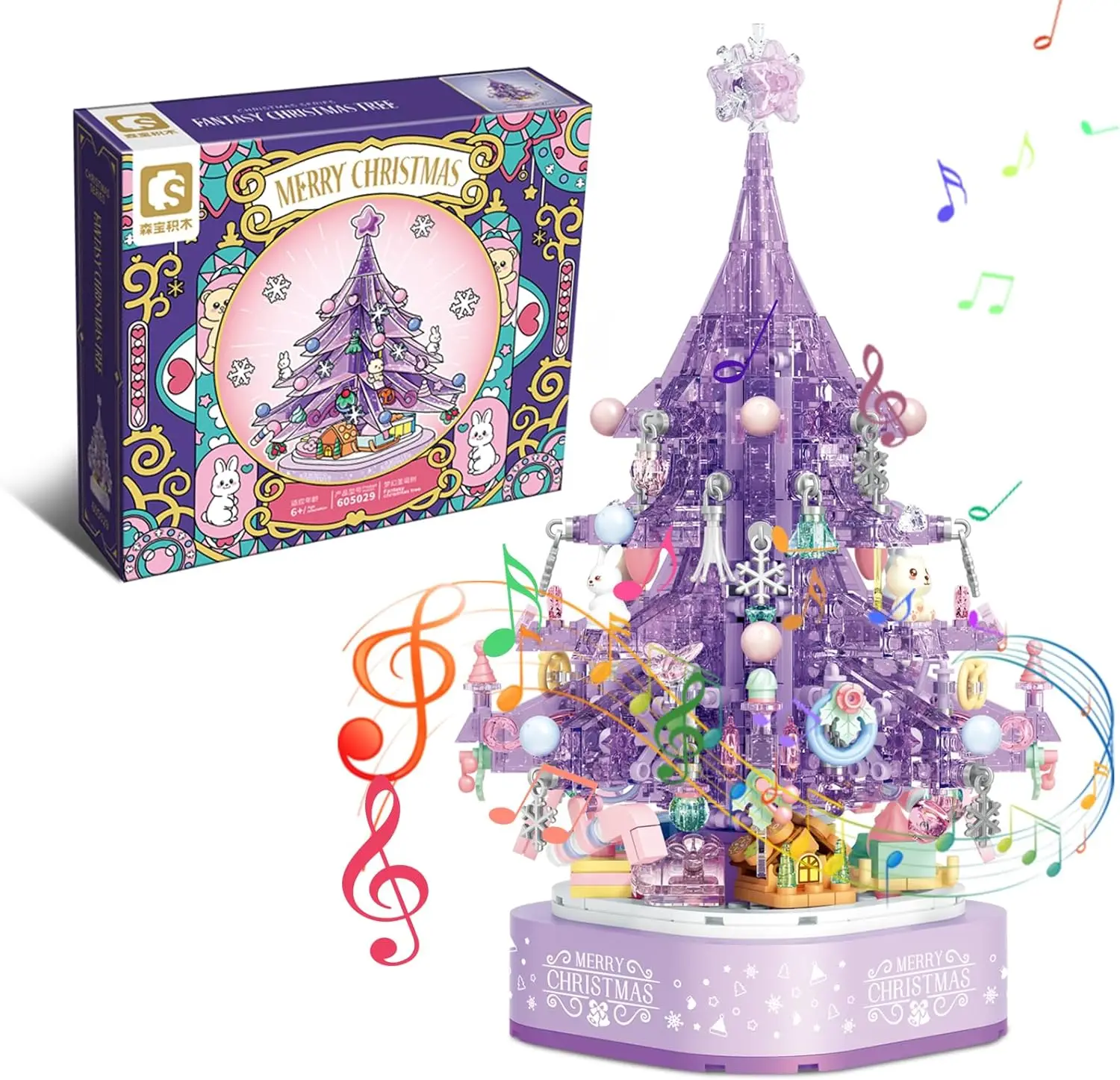 

SEMBO 729pcs Purple Dream Christmas Tree Light Music Box Building Blocks Model Creative Romantic Christmas Gifts For Girls Toys