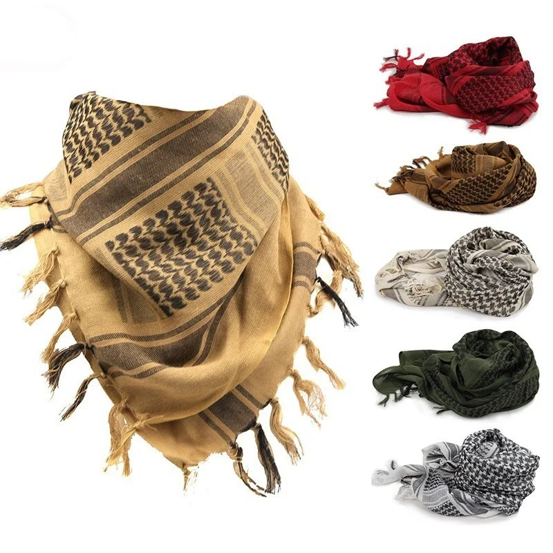 Shemagh Tático Desértico 95*95CM, Lenço Árabe Keffiyeh com Franjas, Protetor Facial à Prova de Vento e Poeira para Homens e Mulheres