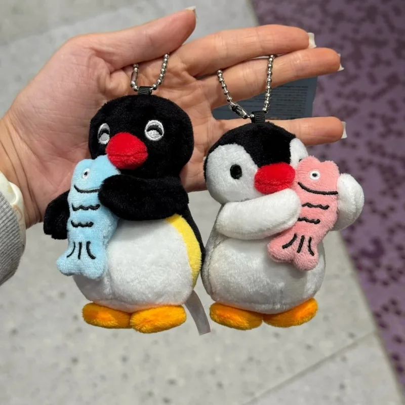 حقيقية Pingu زوجين صغيرة أفخم سلاسل المفاتيح ألعاب جميلة بلوشي حقيبة صغيرة الملحقات Pingu الحيوان الدمى على ظهره المفاتيح هدية