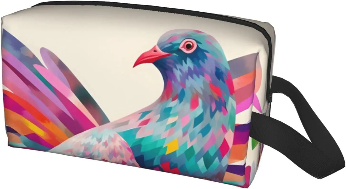 Travel Toiletry Bag for Women Men Leather Makeup Bag Large Portable Travel Organizer Colorful Pigeon Cosmetic Bag