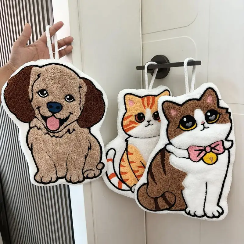 Полотенца-для-рук-с-мультяшными-котами-и-собаками-впитывающие-мягкие-быстросохнущие-для-кухни-и-ванной-комнаты-для-домашнего-использования