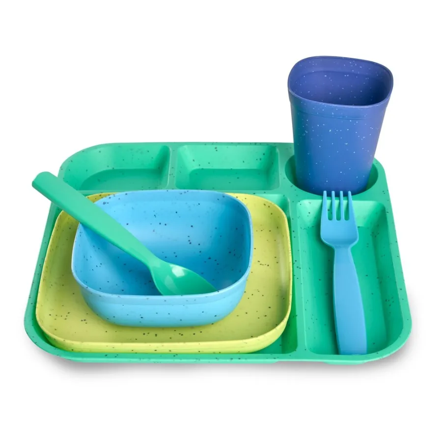 

24Piece Plastic Dinnerware Set Blue Teal Yw Navy BPAFree Dishwasher Safe