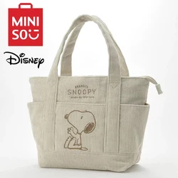 MINISO Disney Series Cute Snoopy Corduroy Tote Bag Casual Hundred Students Large Capacity Handbag Zipper Shoulder Large Bag