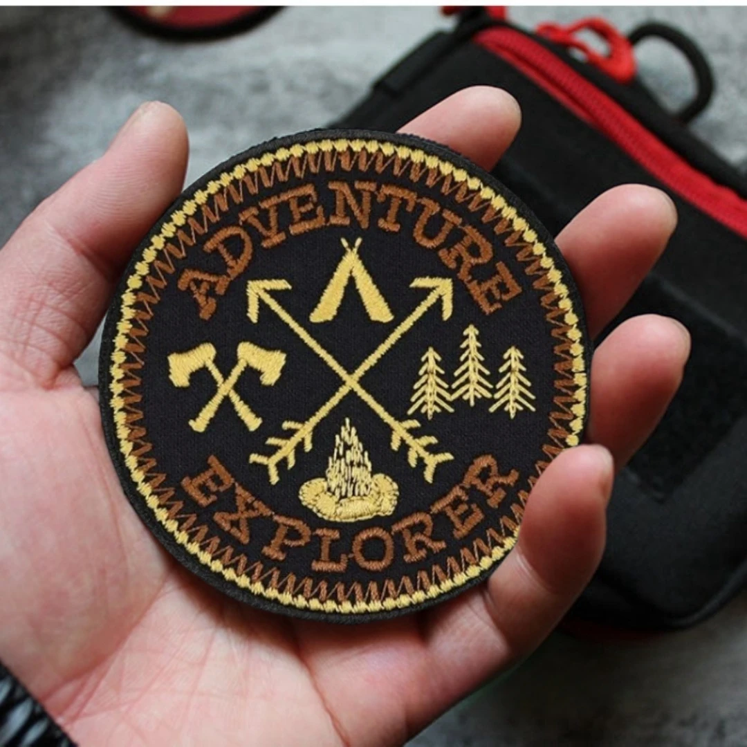 ADVENTURE EXPLORER Morale Badge Forest Compass Embroidered Patches Tactical Backpack Hook and Loop Sticker