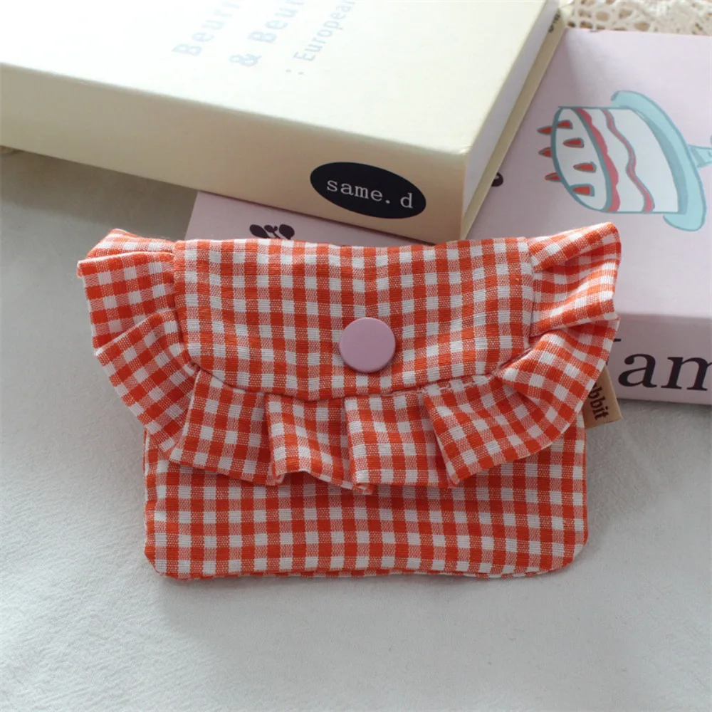 Cute Portable Checkered Purse Checkered Pattern Pocket Design Card Holder Wallet Clutch Style Sanitary Napkin Pouch for Girls