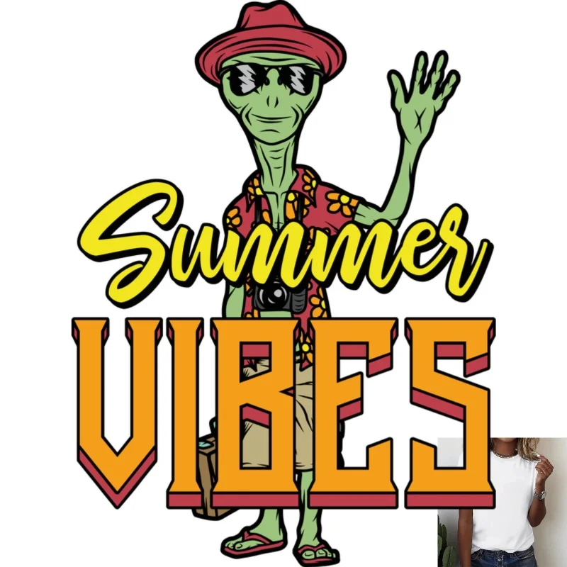 Trendy Vacation - Style Alien Pattern Heat - Transfer White Ink Iron - on, Suitable for T - Shirts/Canvas Bags, Casual &
