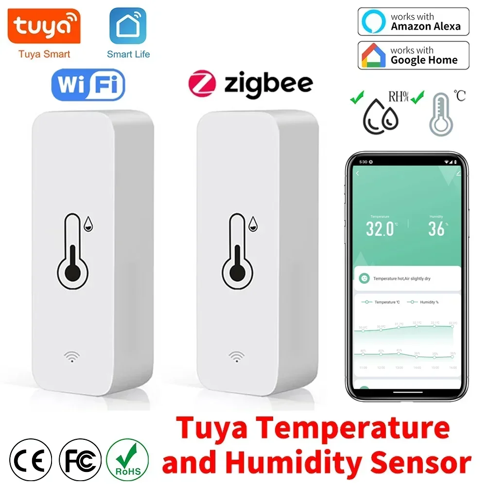 Tuya WiFi Zigbee Smart Temperature Humidity Sensor Indoor Hygrometer Controller Monitoring Work with  Alexa Google Home