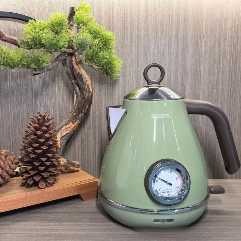 Lacquered wood grain electric kettle with thermometer