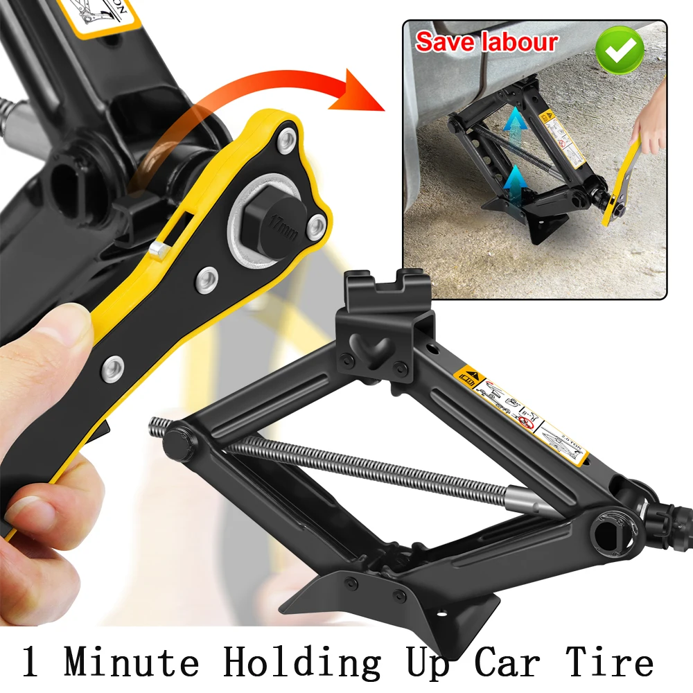 Cric à ciseaux pour voiture, kit de cric compact pour voiture 2 tonnes/4409 LBS, plage de levage de 105 à 385 mm, cric de levage pour voiture