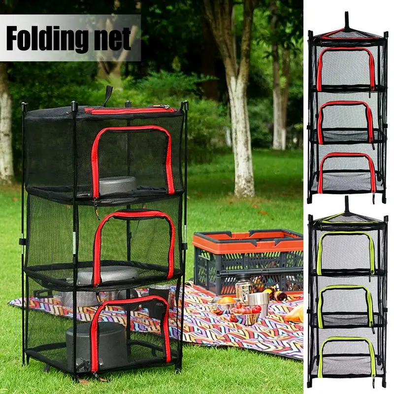 Camping Tableware Storage Ventilation Net Foldable Hanging Mesh Fruit Rack Drying Storage Net Rack Herb Drying Storage Net