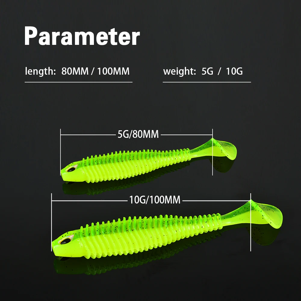 Super Lures T-Tail Soft Fishing Lure Silicone Bait 6 Colors 80/100mm 5/10g 5/8Pcs/Pack Wobblers Leurre Souple Swimbait