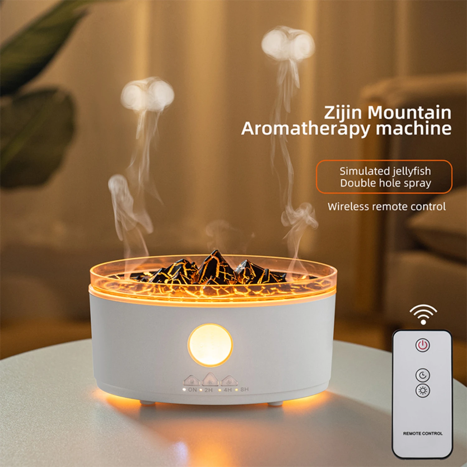 Difusor De Óleo Essencial Para Atmosfera Relaxante, Pulverizador De Desktop Com 3 Cores Calmantes Lâmpada, Pingos De Chuva Zen, Chuva E Nuvens