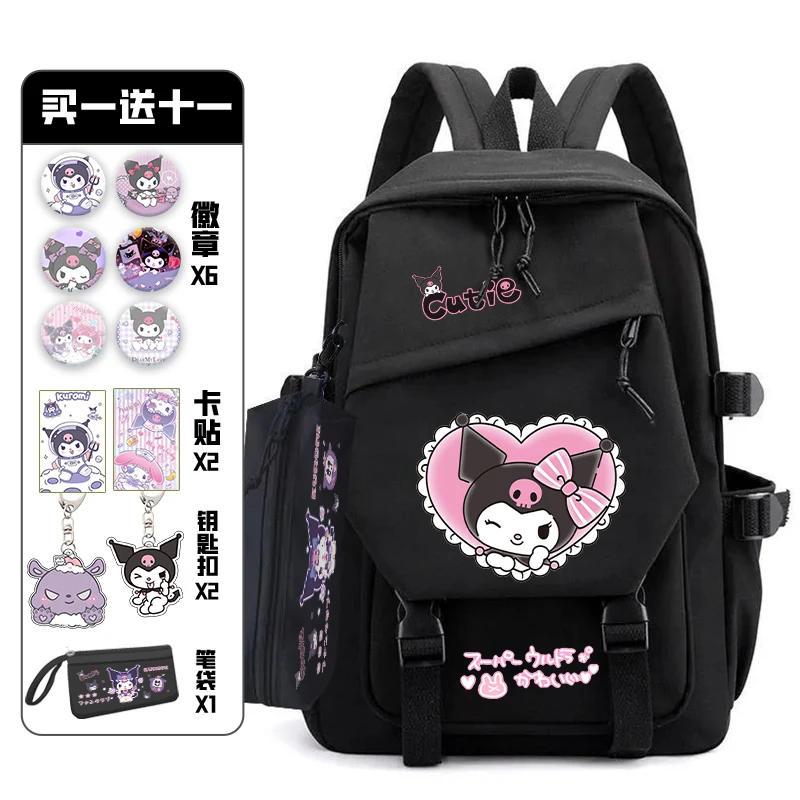 Kawaii Kuromi Dog Backpack with Pain Pack Badge Set Anime Bag Teenagers Schoolbag Students Book Travel Bag Girl Boy Cosplay