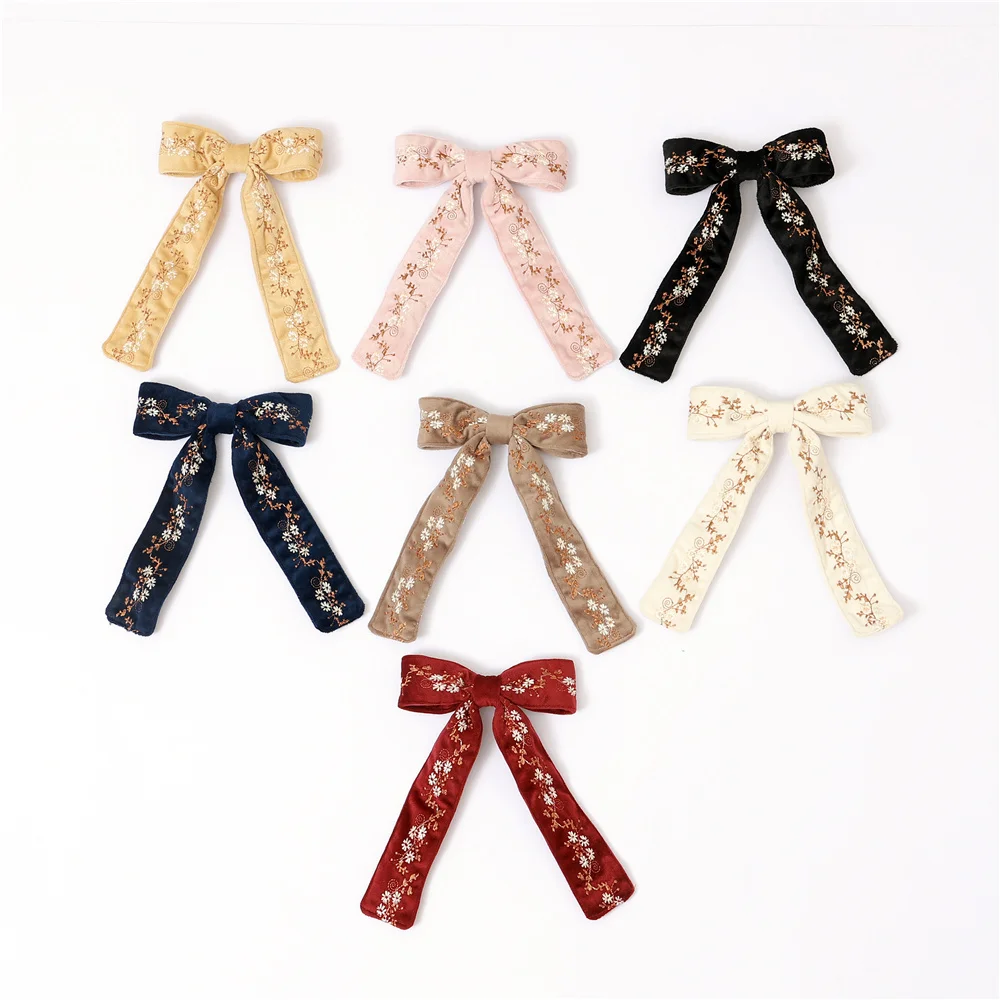 A9 New winter star Printing velvet girls hairband long tails bow hair accessories for children bow clip headband