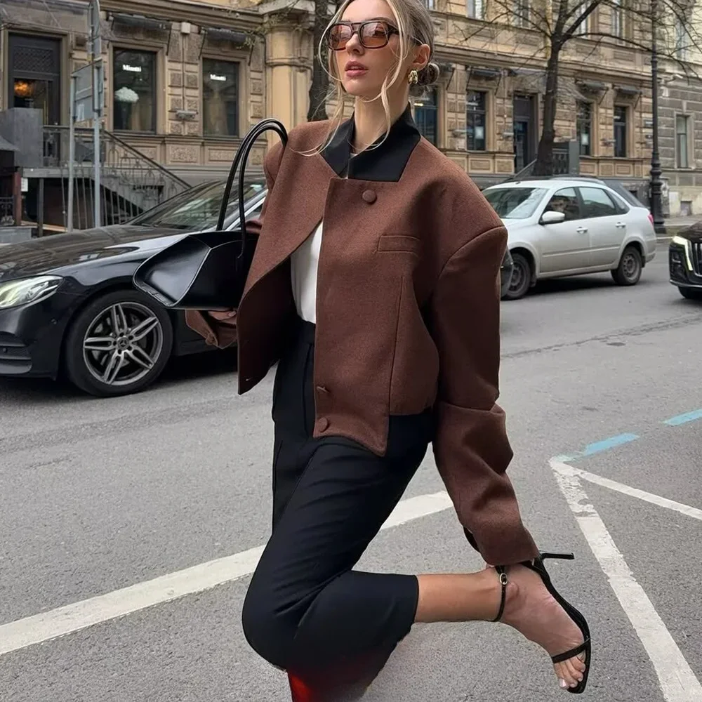 

KONDALA Vintage Jacket Button Women's Stand Collar Short Jacket 2025 Fashion Spring Fall Mujer High Street Versatile Jacket Coat