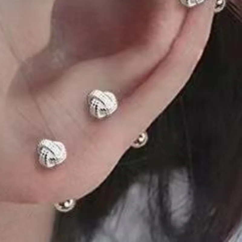 1 Pcs Silver Knot Stud Earrings Secure Screw Back Hypoallergenic Non-Irritating Jewelry for Women Daily Party Use