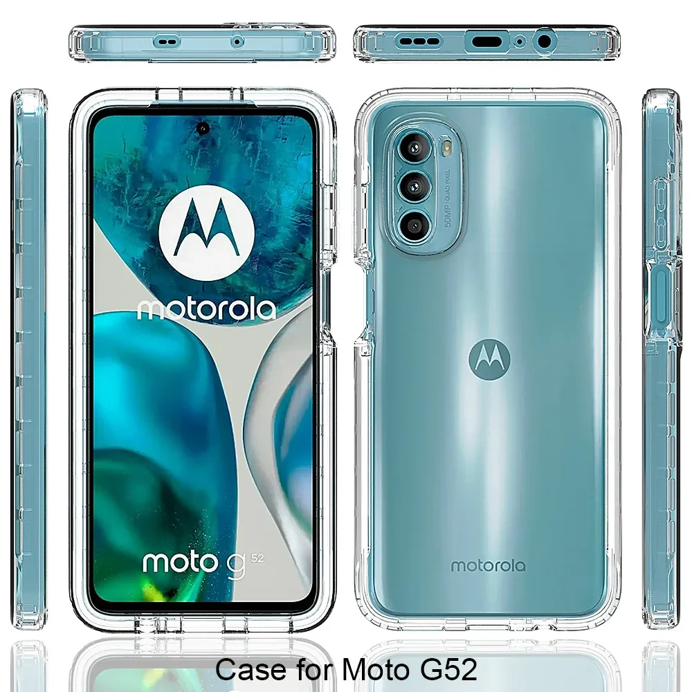 Candy Color Transparent Case for Moto G52 / Motorola G82 Shockproof Protection Hybrid Shell 2IN1 Dual Layer Back Cover