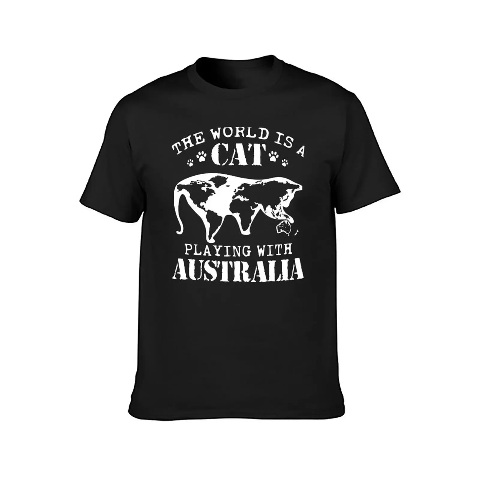 The World Is A Cat Playing With Australia T-Shirt quick drying anime stuff oversized graphic tee compression shirt men