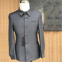 Slim Fit Gray Men Suits Single Breasted Stand Lapel Skinny 2 Piece Jacket Pants Outfits High Quality Business Male Clothing 2025