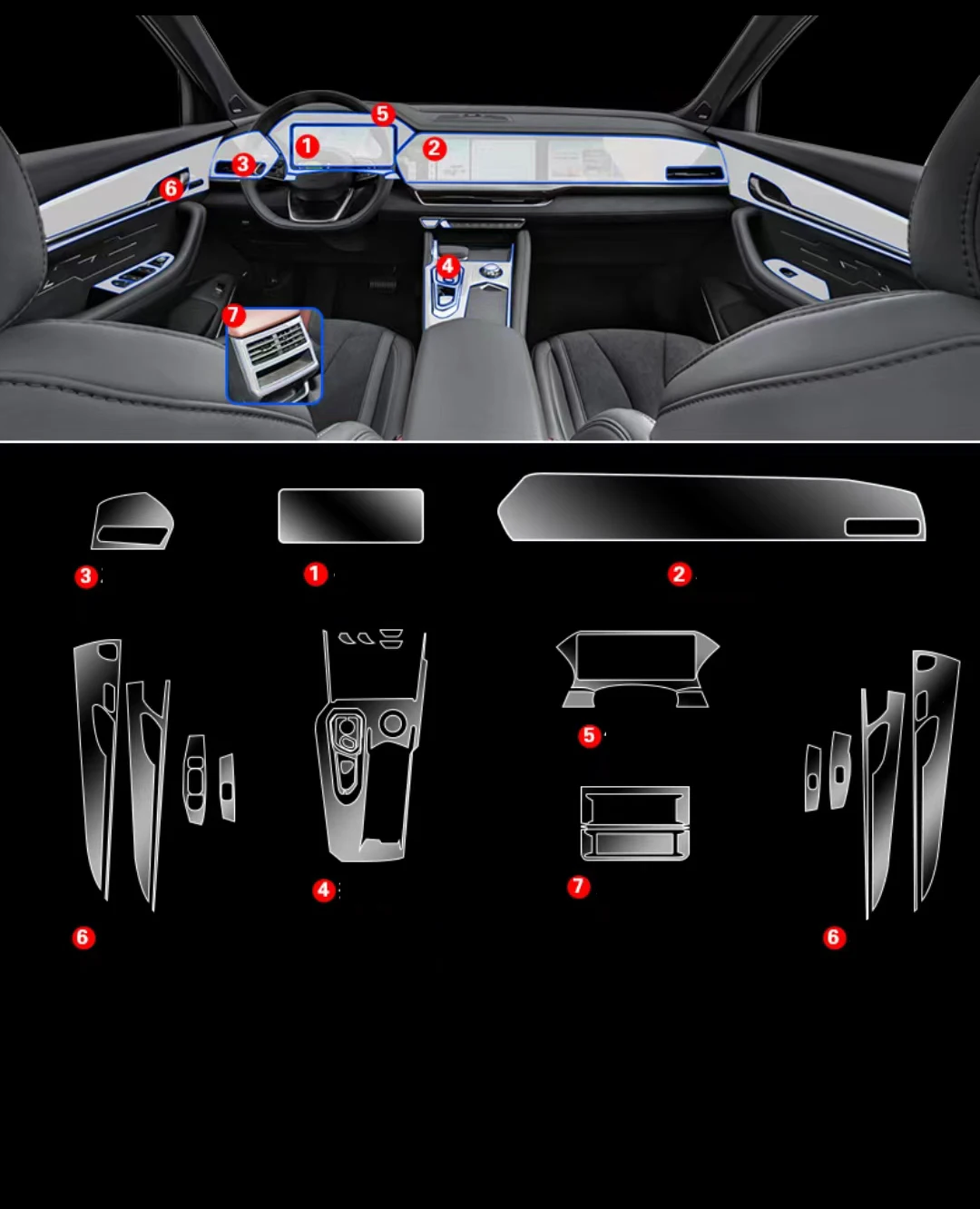 TPU Protective film For Geely XingYue L Monjaro 2021 2022 Car Interior Center console Transparent Anti-scratch Repair film