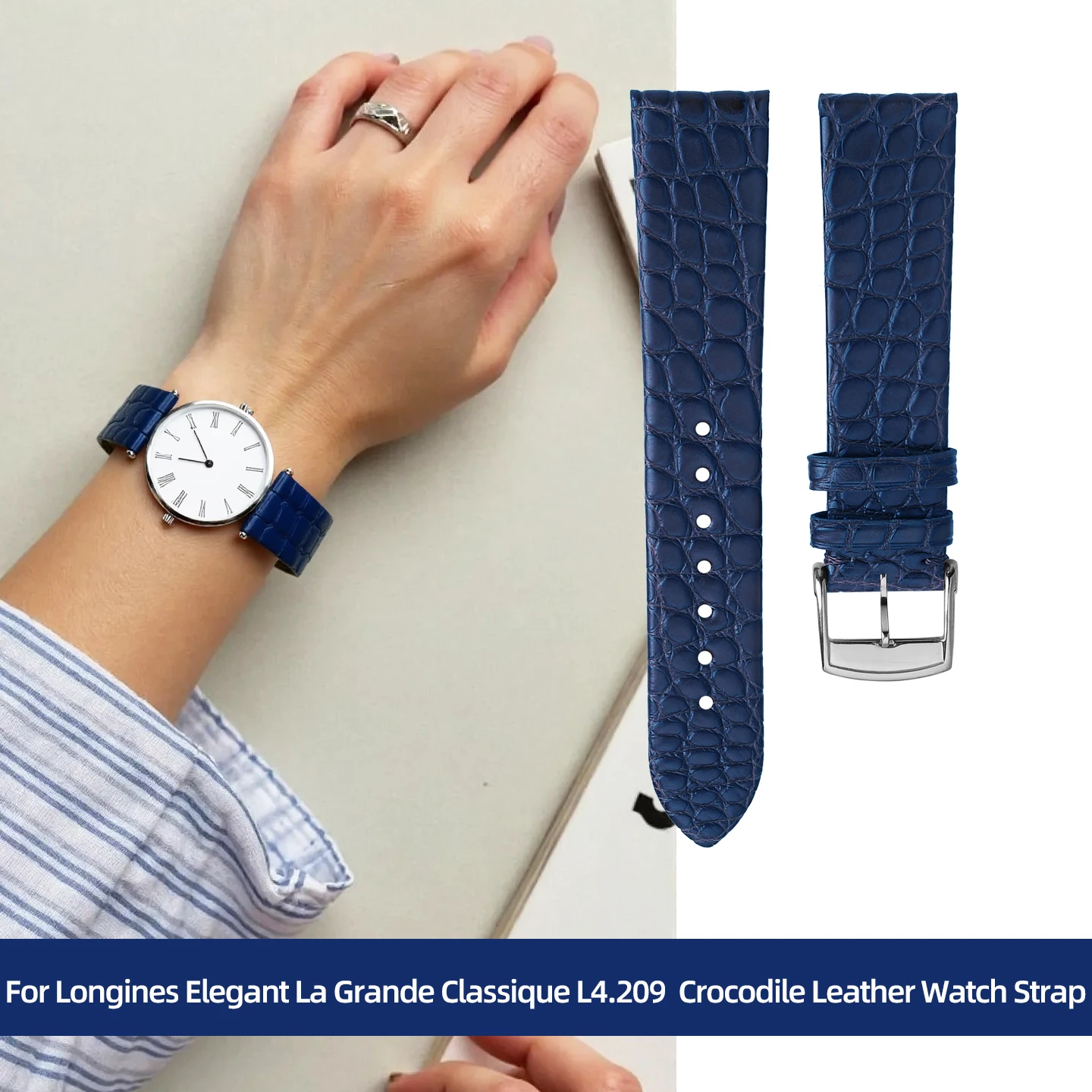 Ultra Thin Crocodile Leather Watch Strap Genuine Leather For Longines Elegant La Grande Classique L4.209 L4.708/709 Watchband