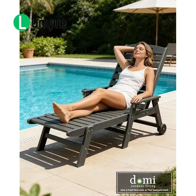 Outdoor Lounge Chair Adjustable Backrest Gray Sunbathing Poolside Patio Furniture Durable Weather Resistant  Stock