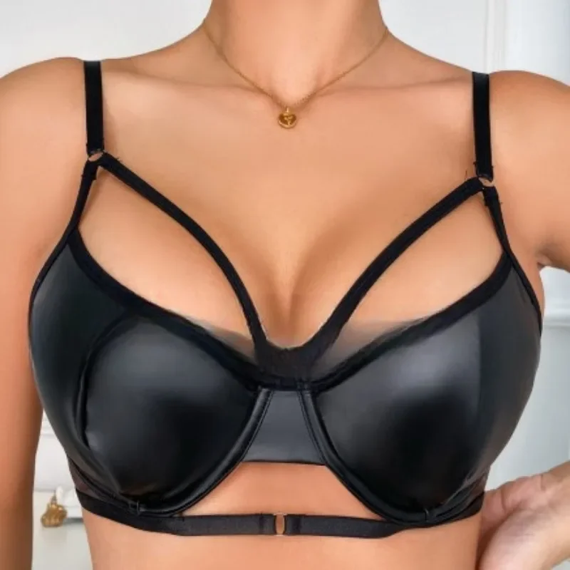 Ropa interior de charol para mujer, Sujetador de pecho abierto, lencería Sexy Porno, lencería erótica Porno