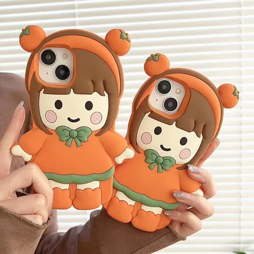 인스타그램 카툰 입체 실리콘 마인드 감 오렌지 소녀, 아이폰 11, 12, 13, 14, 15 프로 맥스에 적합, 휴대폰 뒷면 Co 