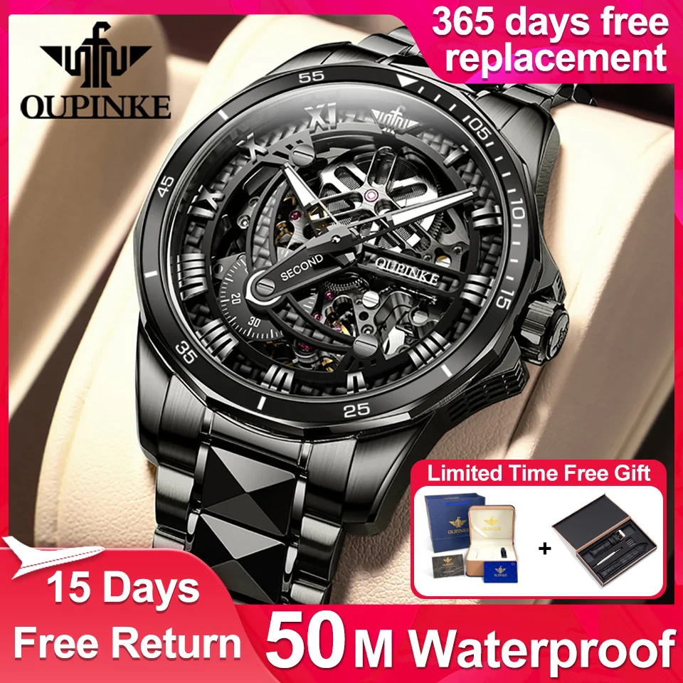 

OUPINKE Men's Watches Luxury Brand Automatic Mechanical Wristwatch 50m Waterproof Luminous Watch Date High Quality Watch Gift