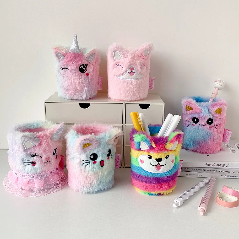

Unicorn Pen Holder High Capacity Plush Storage Box Animal Stationery Organizer Whimsical Plush Pen Holder For Artist Desk