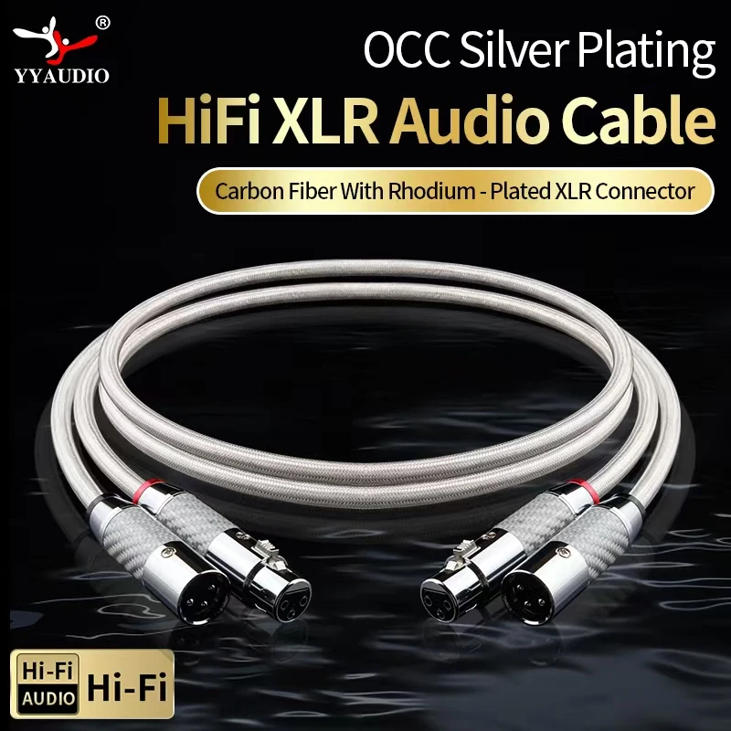 1 Pair OCC Silver-Plated XLR Cable Carbon Fiber Rhodium Plated Plug 3Pin XLR Male to Female Balanced Audio Cable For Mixer